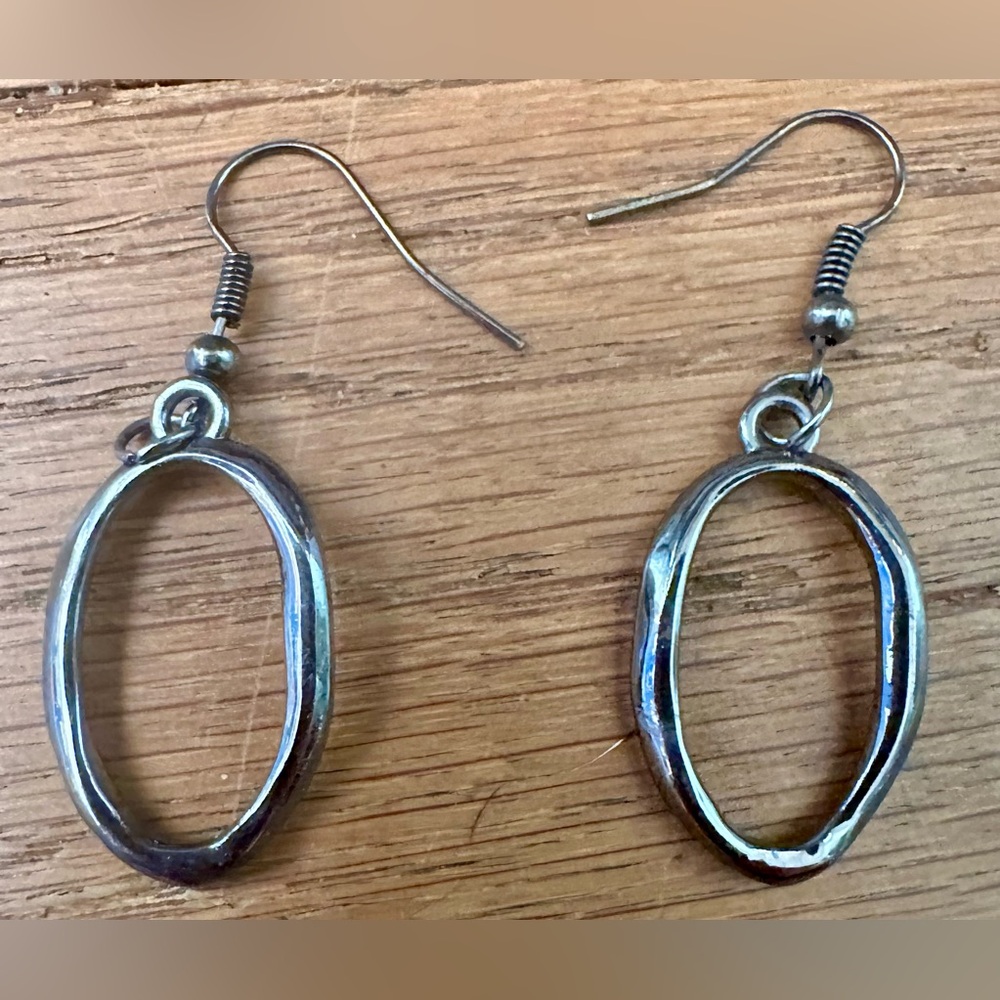 Vintage Silver Oval Drop Earrings
